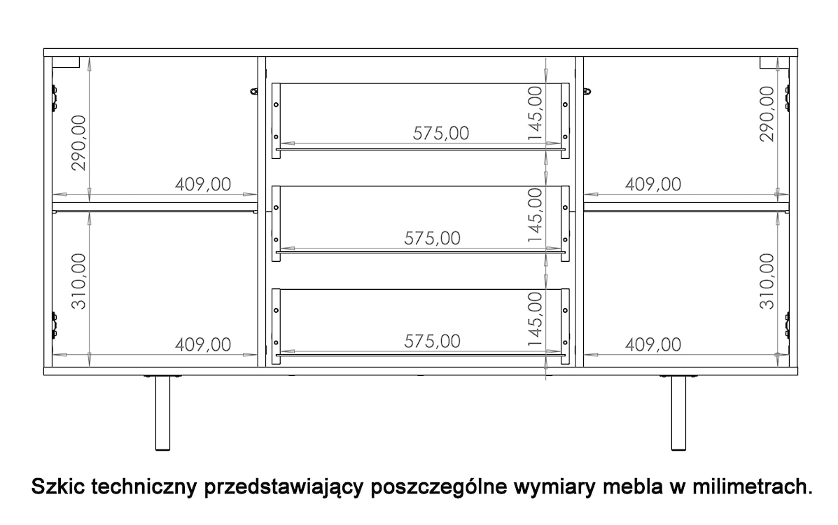 Komoda dwudrzwiowa Klazby 150 cm z trzema szufladami czarny mat lamele  - zdjęcie 6