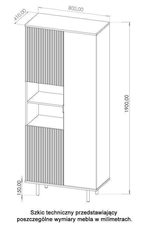 Regały zamykany Klazby 80 cm z dwiema półkami kaszmir lamele  - zdjęcie 6