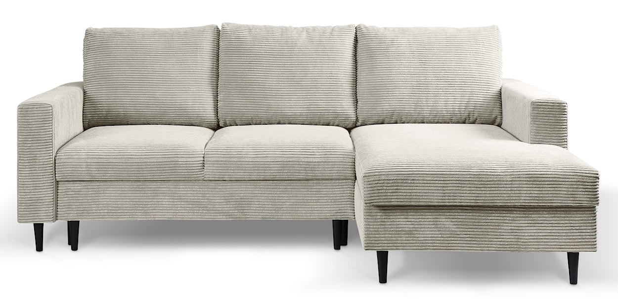 Narożnik z funkcją spania Nalika L-kształtny z pojemnikiem jasnobeżowy sztruks prawostronny