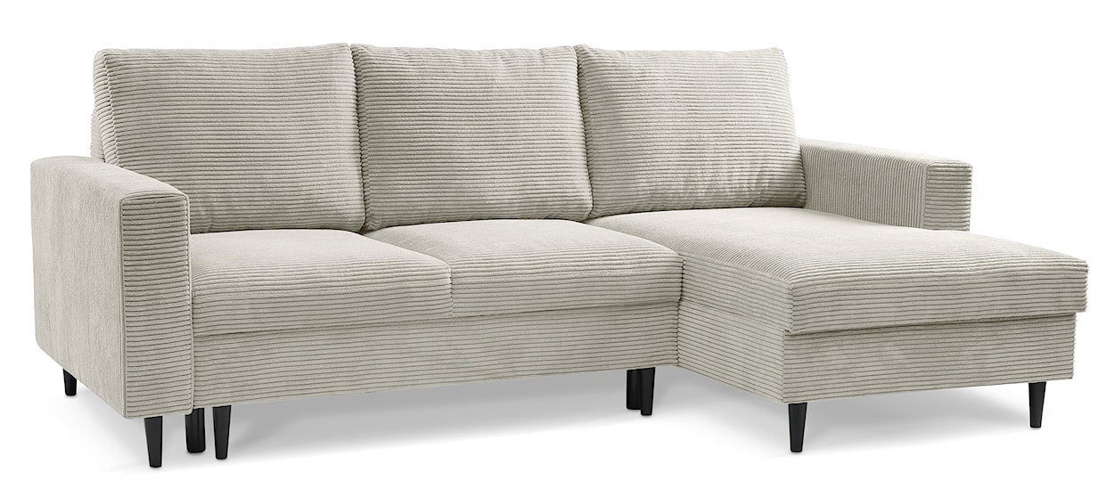 Narożnik z funkcją spania Nalika L-kształtny z pojemnikiem jasnobeżowy sztruks prawostronny  - zdjęcie 5