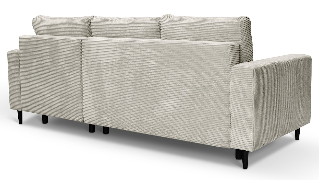 Narożnik z funkcją spania Nalika L-kształtny z pojemnikiem jasnobeżowy sztruks prawostronny  - zdjęcie 6