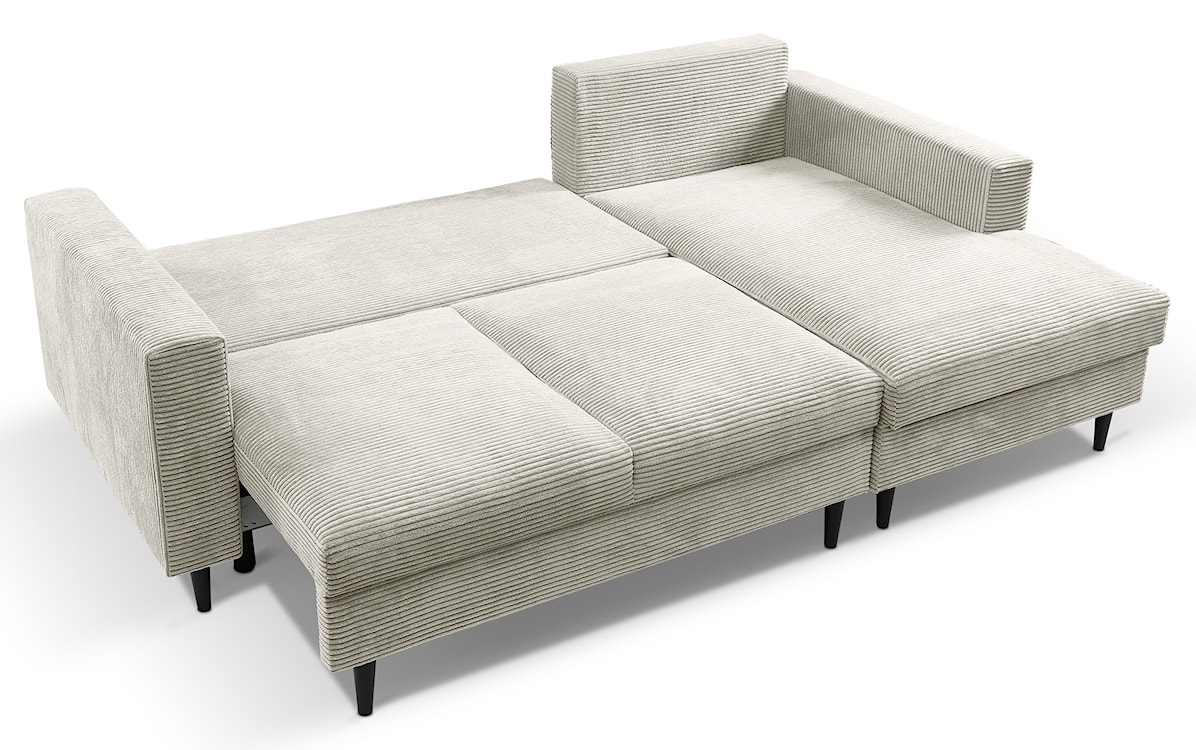 Narożnik z funkcją spania Nalika L-kształtny z pojemnikiem jasnobeżowy sztruks prawostronny  - zdjęcie 3