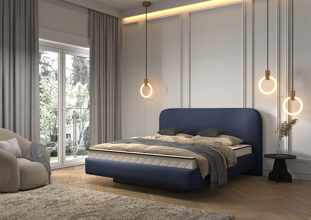Łóżko tapicerowane 120x200 cm Nellado z pojemnikiem i materacem denim szenil  - zdjęcie 2