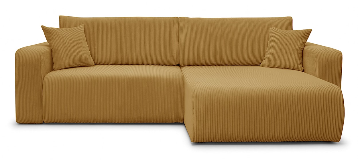 Narożnik z funkcją spania Nellio L-kształtny uniwersalny z pojemnikiem musztardowy sztruks 