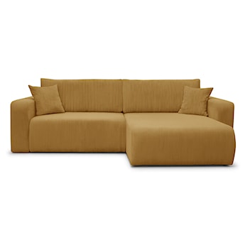 Narożnik z funkcją spania Nellio L-kształtny uniwersalny z pojemnikiem musztardowy sztruks