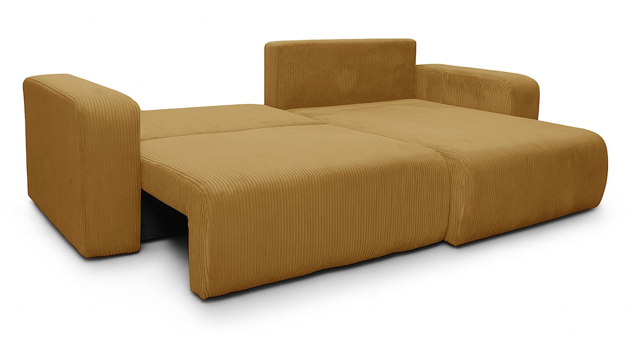 Narożnik z funkcją spania Nellio L-kształtny uniwersalny z pojemnikiem musztardowy sztruks  - zdjęcie 3