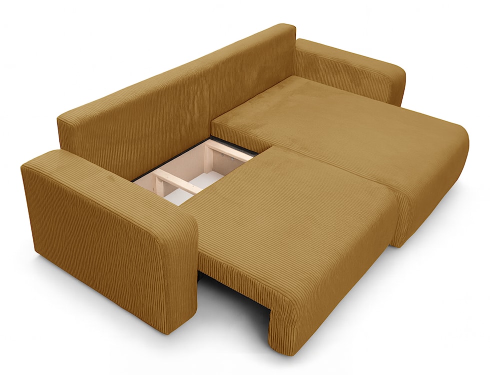 Narożnik z funkcją spania Nellio L-kształtny uniwersalny z pojemnikiem musztardowy sztruks  - zdjęcie 4