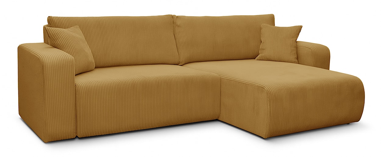 Narożnik z funkcją spania Nellio L-kształtny uniwersalny z pojemnikiem musztardowy sztruks  - zdjęcie 6