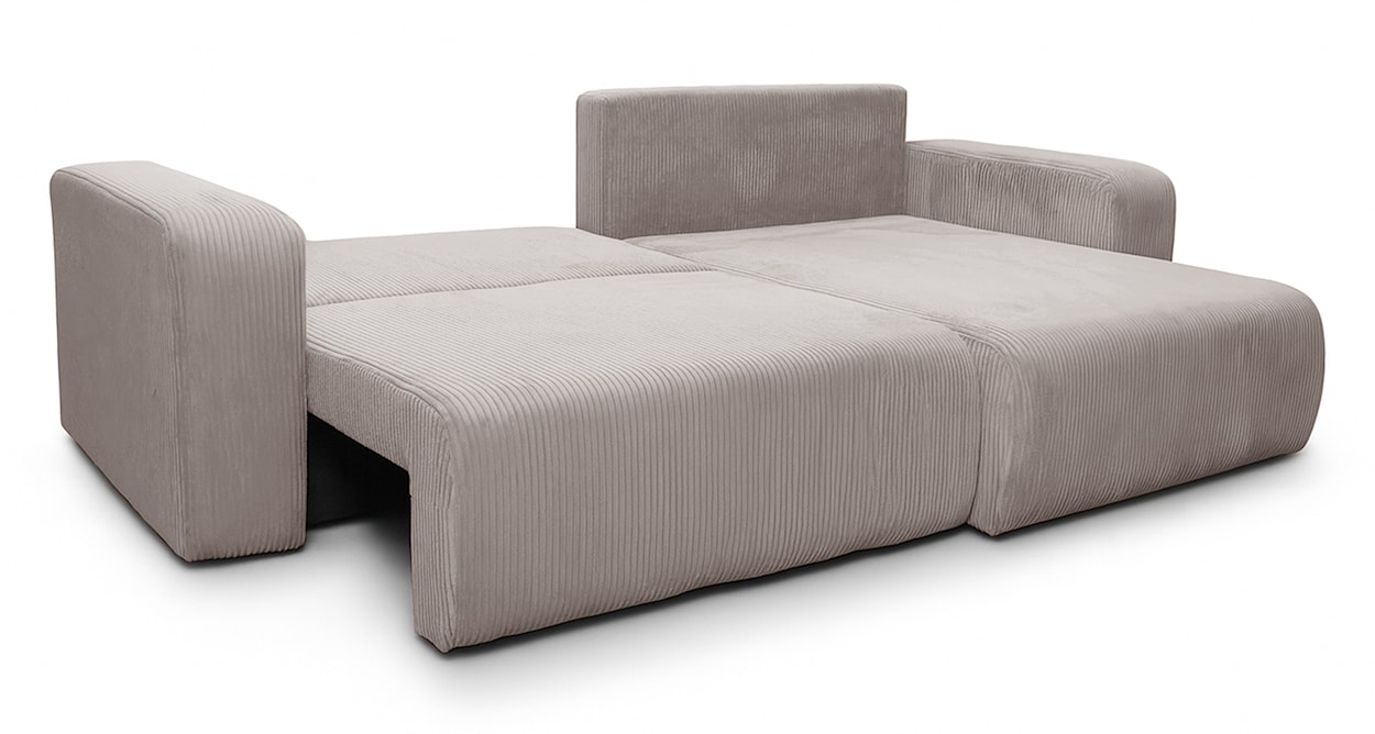 Narożnik z funkcją spania Nellio L-kształtny uniwersalny z pojemnikiem beżowy sztruks  - zdjęcie 3