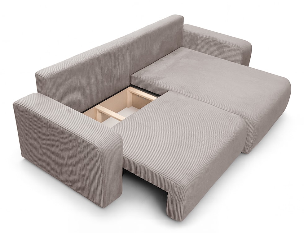 Narożnik z funkcją spania Nellio L-kształtny uniwersalny z pojemnikiem beżowy sztruks  - zdjęcie 4