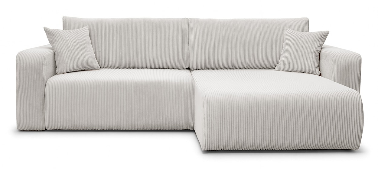 Narożnik z funkcją spania Nellio L-kształtny uniwersalny z pojemnikiem jasnobeżowy sztruks 