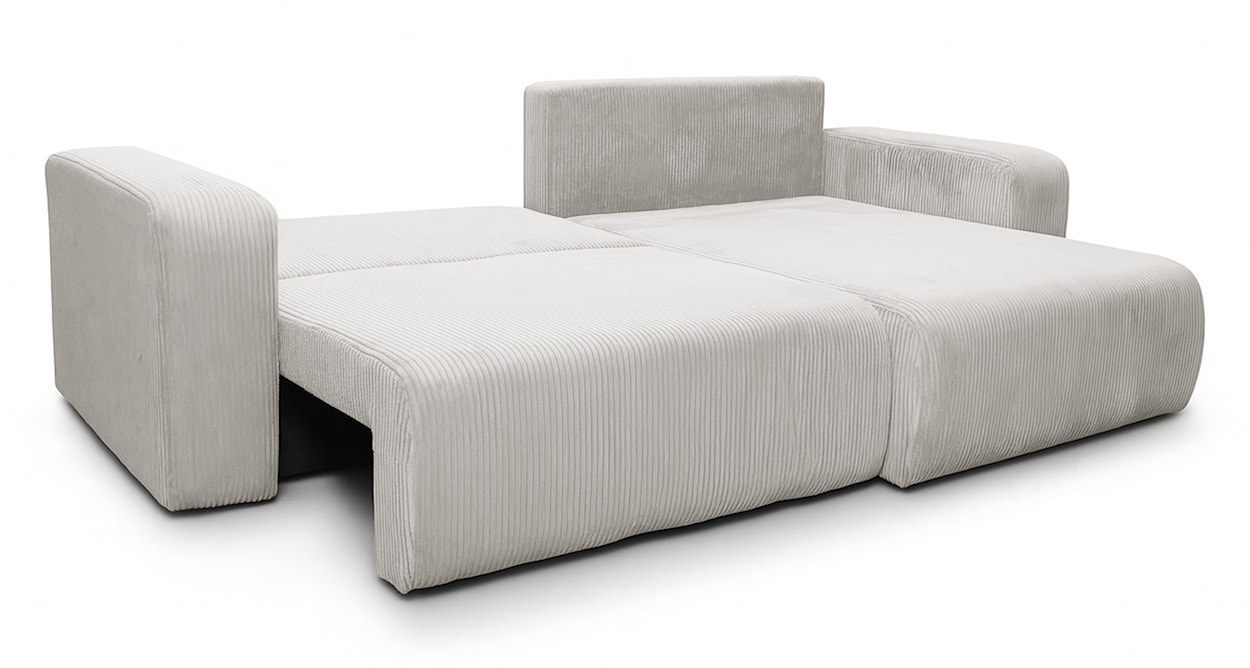 Narożnik z funkcją spania Nellio L-kształtny uniwersalny z pojemnikiem jasnobeżowy sztruks  - zdjęcie 3