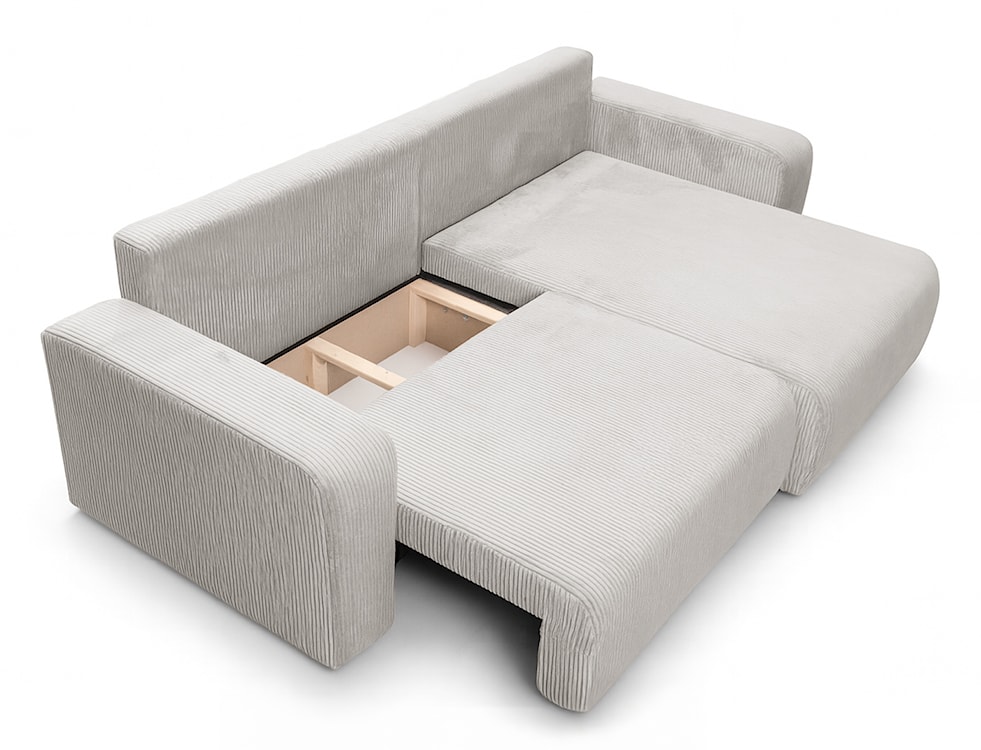 Narożnik z funkcją spania Nellio L-kształtny uniwersalny z pojemnikiem jasnobeżowy sztruks  - zdjęcie 4