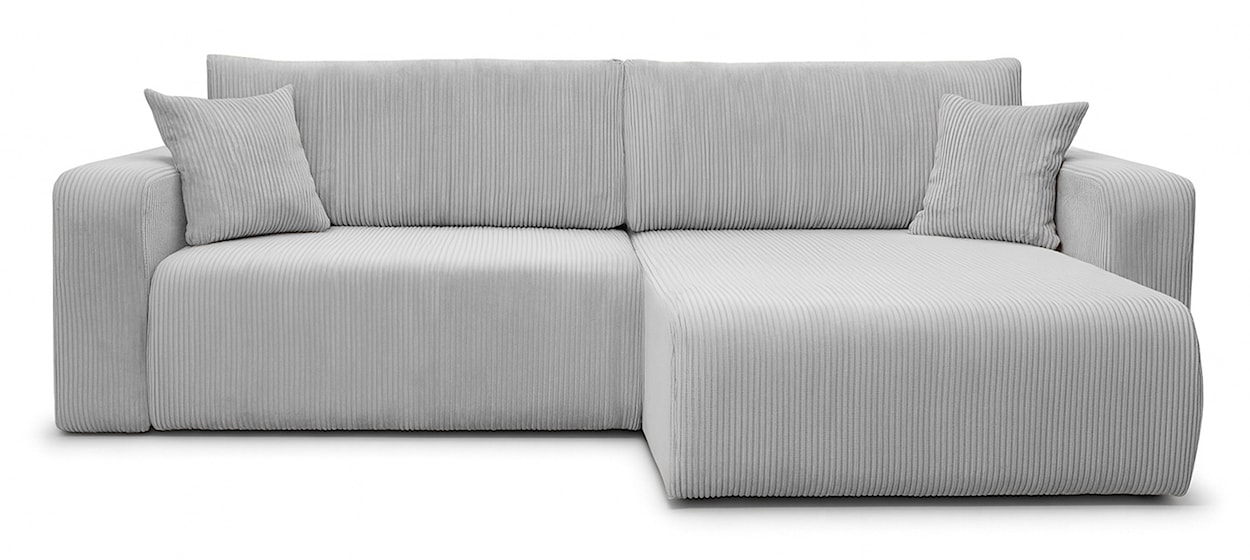 Narożnik z funkcją spania Nellio L-kształtny uniwersalny z pojemnikiem jasnoszary sztruks 