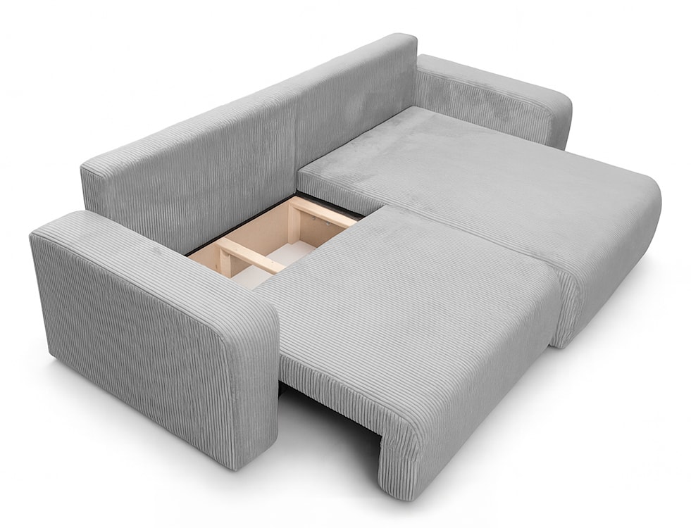 Narożnik z funkcją spania Nellio L-kształtny uniwersalny z pojemnikiem jasnoszary sztruks  - zdjęcie 4