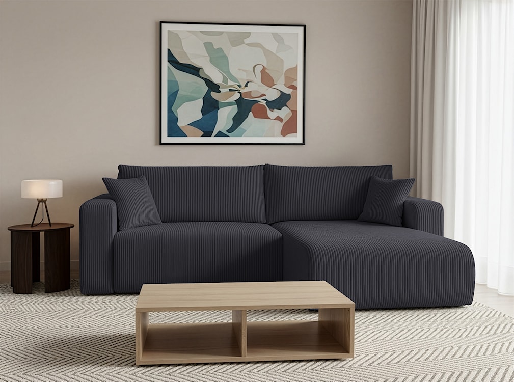 Narożnik z funkcją spania Nellio L-kształtny uniwersalny z pojemnikiem szary sztruks  - zdjęcie 2