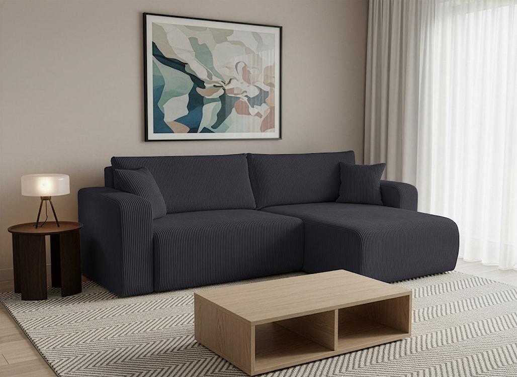 Narożnik z funkcją spania Nellio L-kształtny uniwersalny z pojemnikiem szary sztruks  - zdjęcie 5