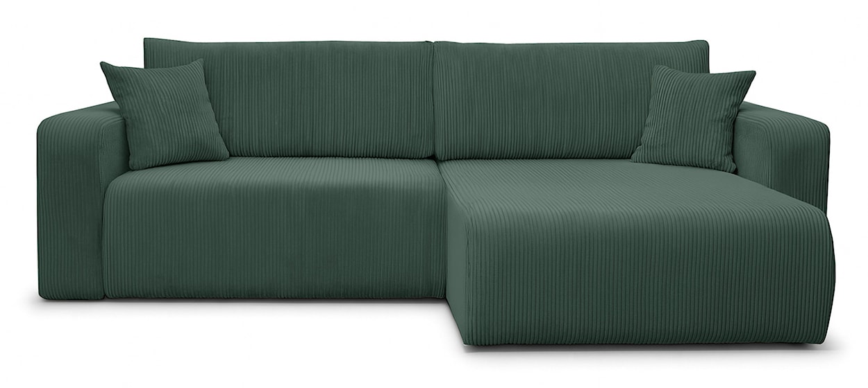 Narożnik z funkcją spania Nellio L-kształtny uniwersalny z pojemnikiem ciemnozielony sztruks 