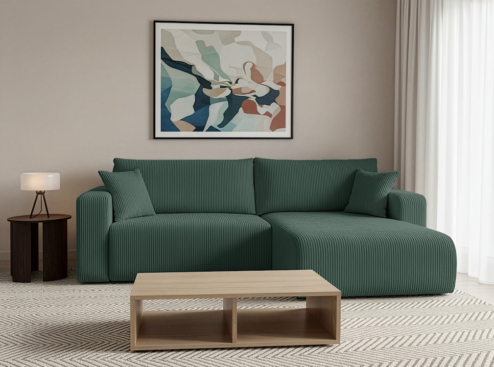 Narożnik z funkcją spania Nellio L-kształtny uniwersalny z pojemnikiem ciemnozielony sztruks  - zdjęcie 2