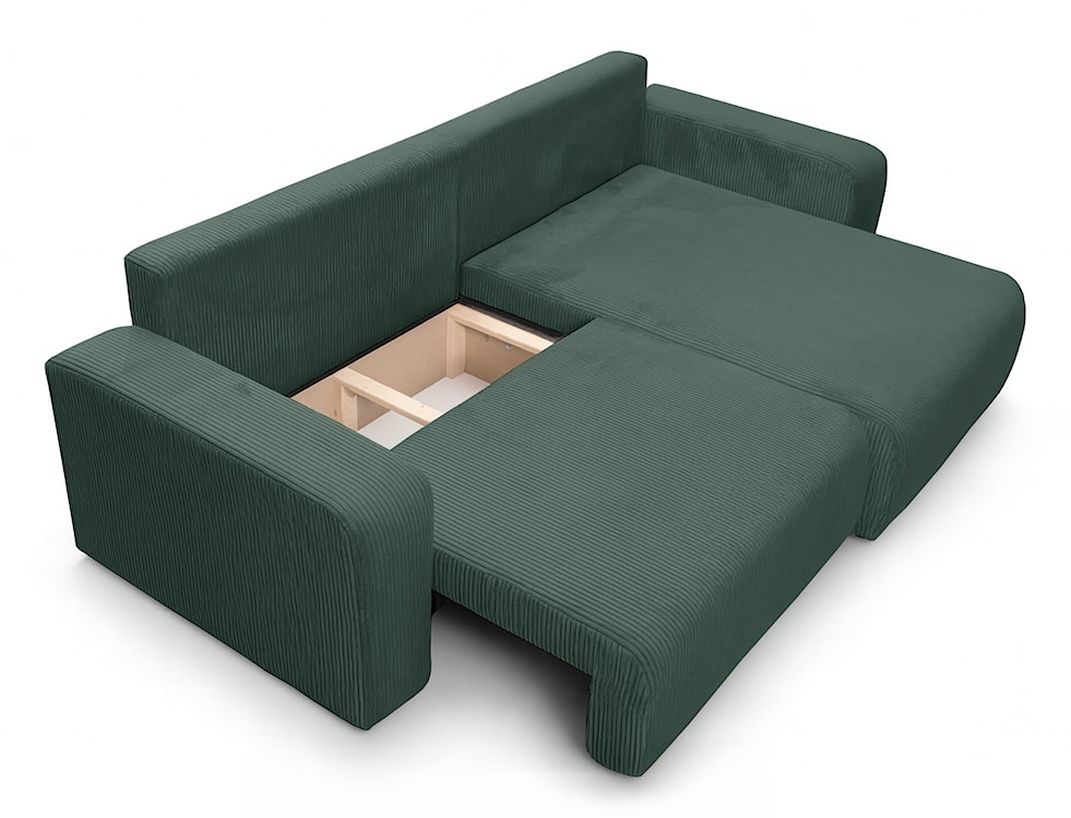 Narożnik z funkcją spania Nellio L-kształtny uniwersalny z pojemnikiem ciemnozielony sztruks  - zdjęcie 4