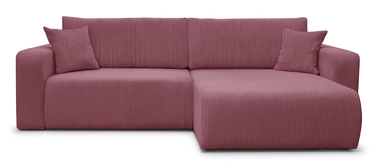 Narożnik z funkcją spania Nellio L-kształtny uniwersalny z pojemnikiem ciemnoróżowy sztruks 