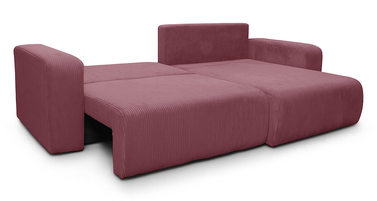 Narożnik z funkcją spania Nellio L-kształtny uniwersalny z pojemnikiem ciemnoróżowy sztruks  - zdjęcie 3