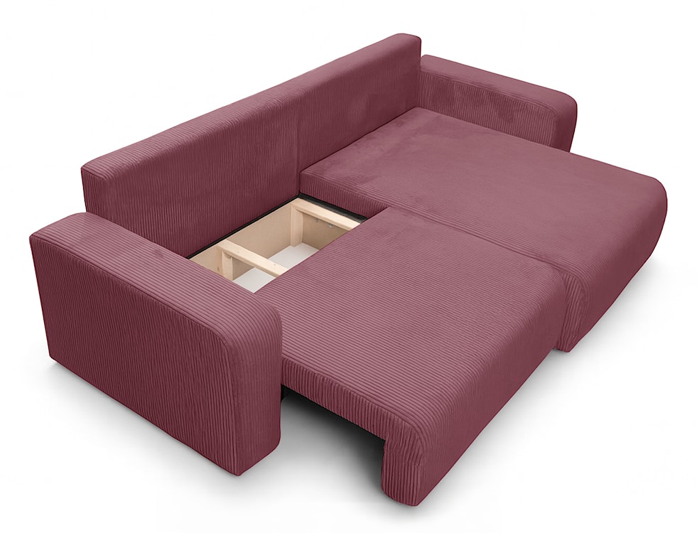 Narożnik z funkcją spania Nellio L-kształtny uniwersalny z pojemnikiem ciemnoróżowy sztruks  - zdjęcie 4