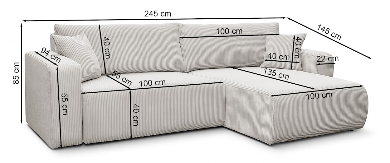 Narożnik z funkcją spania Nellio L-kształtny uniwersalny z pojemnikiem jasnoszary sztruks  - zdjęcie 7