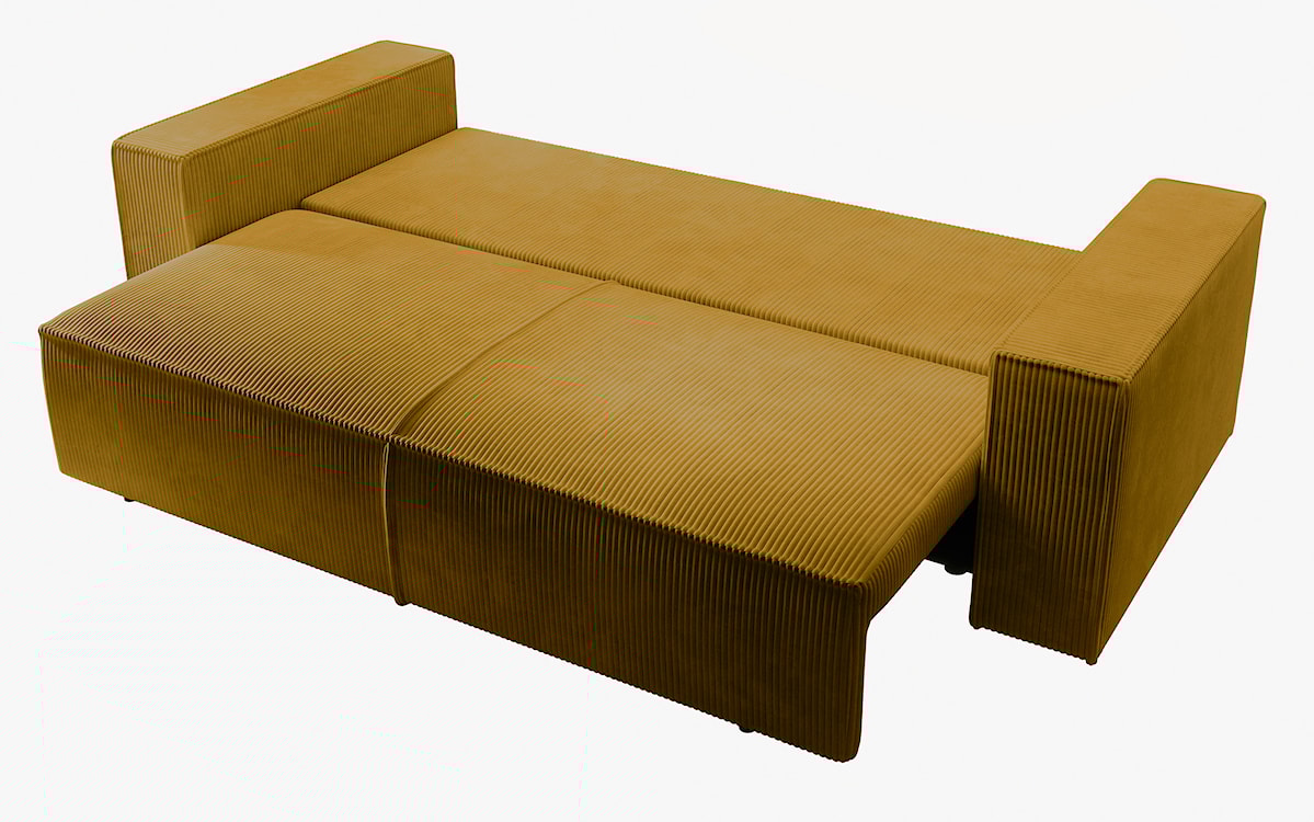 Kanapa rozkładana trzyosobowa Farese z pojemnikiem musztardowa sztruks  - zdjęcie 5