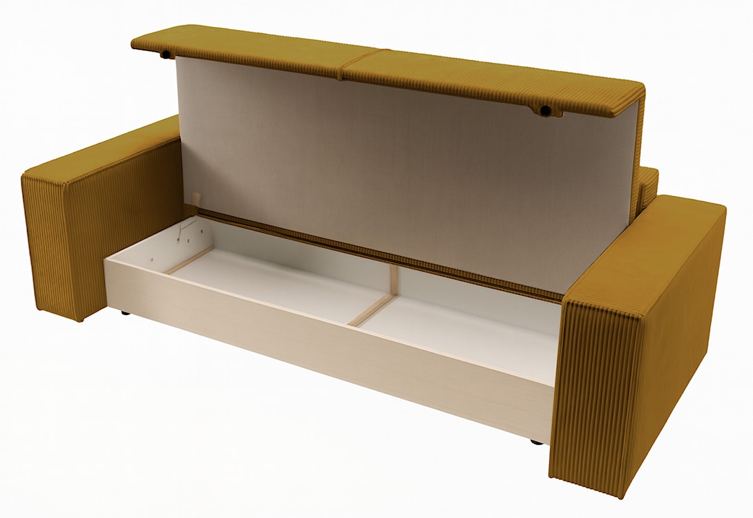 Kanapa rozkładana trzyosobowa Farese z pojemnikiem musztardowa sztruks  - zdjęcie 6