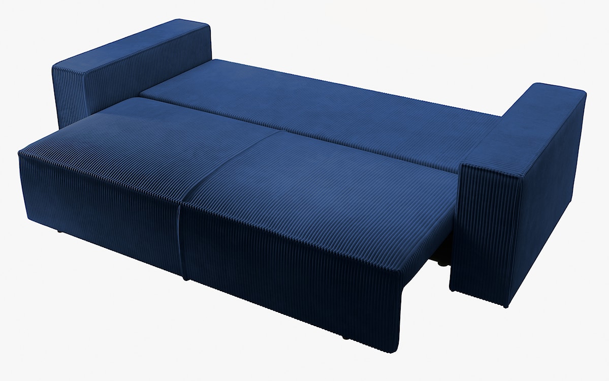 Kanapa rozkładana trzyosobowa Farese z pojemnikiem granatowa sztruks  - zdjęcie 5