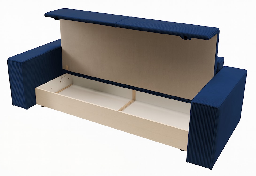 Kanapa rozkładana trzyosobowa Farese z pojemnikiem granatowa sztruks  - zdjęcie 6