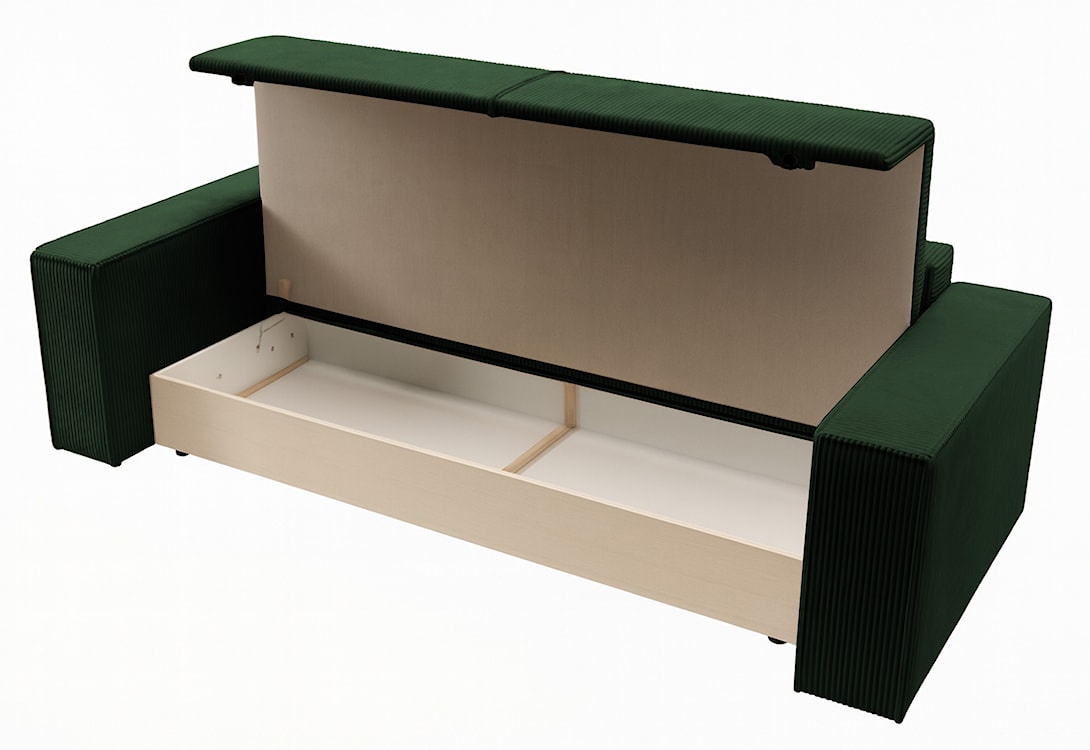 Kanapa rozkładana trzyosobowa Farese z pojemnikiem zielona sztruks  - zdjęcie 6