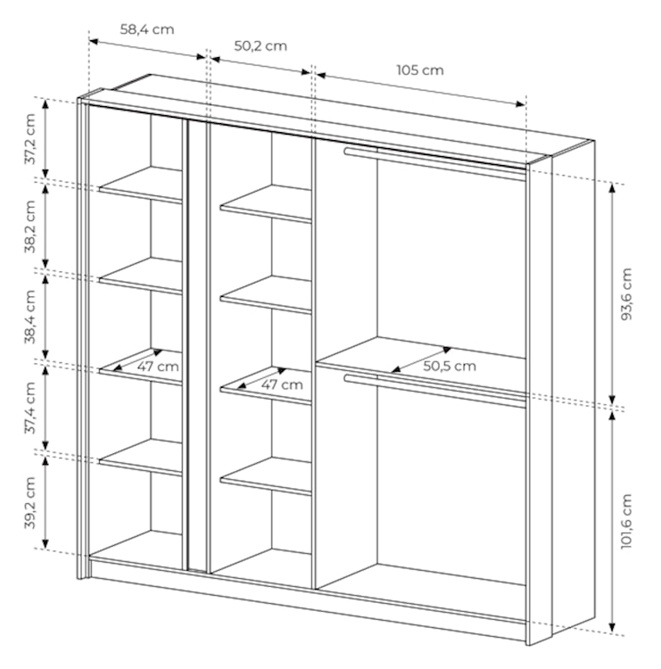 Szafa czterodrzwiowa Odesty z drążkiem, półkami i lustrem 220 cm Beżowa  - zdjęcie 6