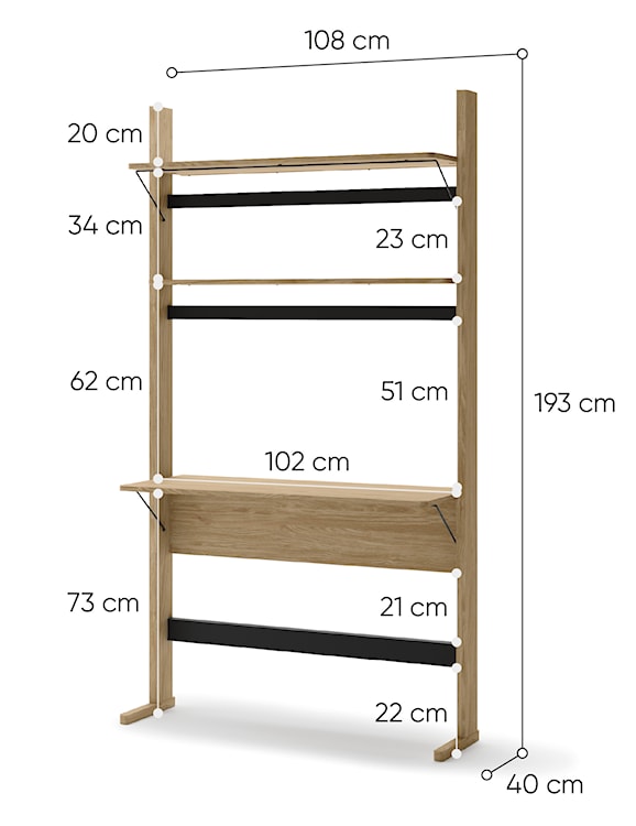 Biurko z regałem Ollie 108 cm dąb olejowany  - zdjęcie 4