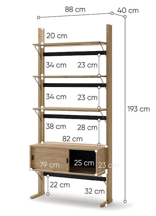 Regał wysoki Ollie ze schowkiem 88 cm dąb olejowany  - zdjęcie 5