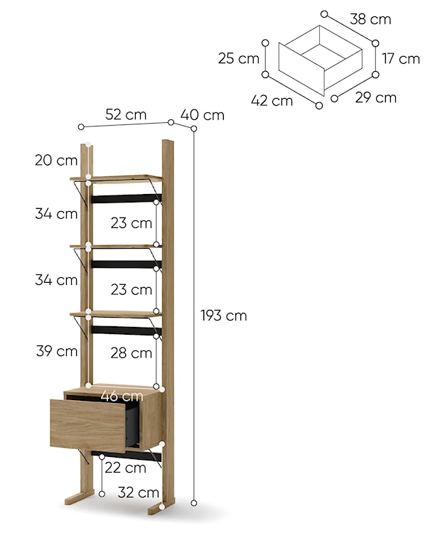 Regał wąski Ollie z szufladą 52 cm dąb olejowany  - zdjęcie 5