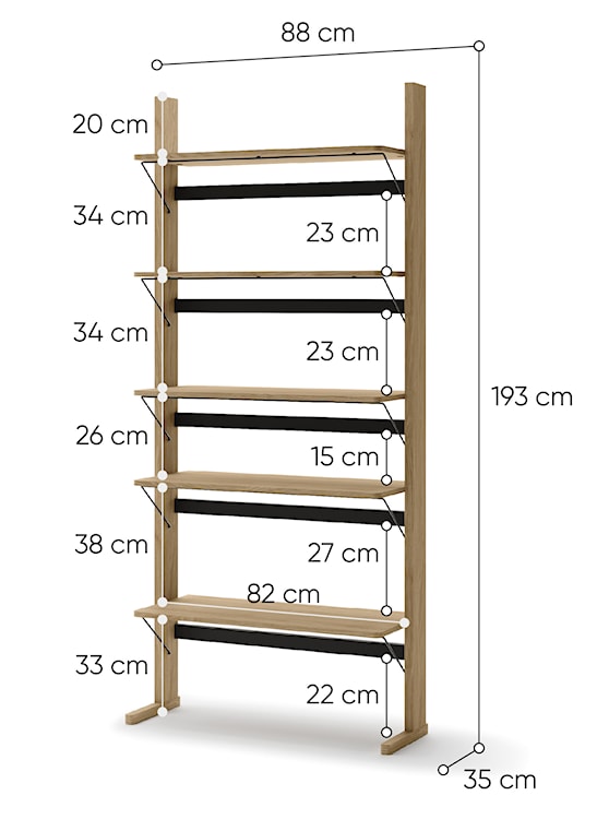 Regał wysoki Ollie 88 cm dąb olejowany  - zdjęcie 5