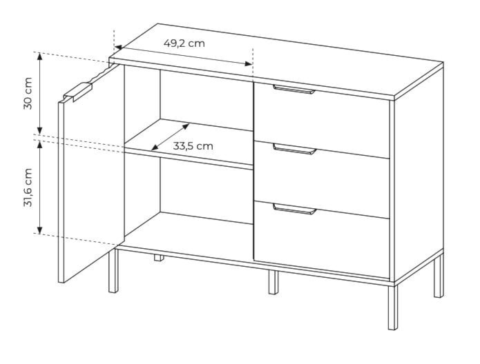 Komoda jednodrzwiowa Oravi z szufladami 103 cm Beżowy/Dąb viking  - zdjęcie 6