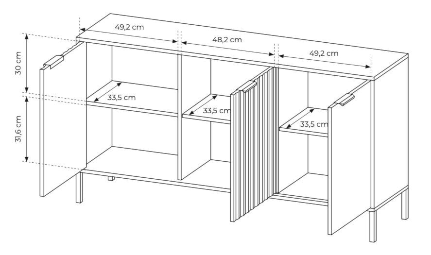 Komoda trzydrzwiowa Oravi 153 cm Beżowy/Dąb viking  - zdjęcie 6