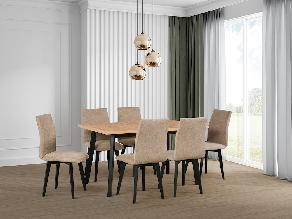 Stół drewniany do jadalni rozkładany Korror 140-180x80 cm czarny/dąb artisan  - zdjęcie 2