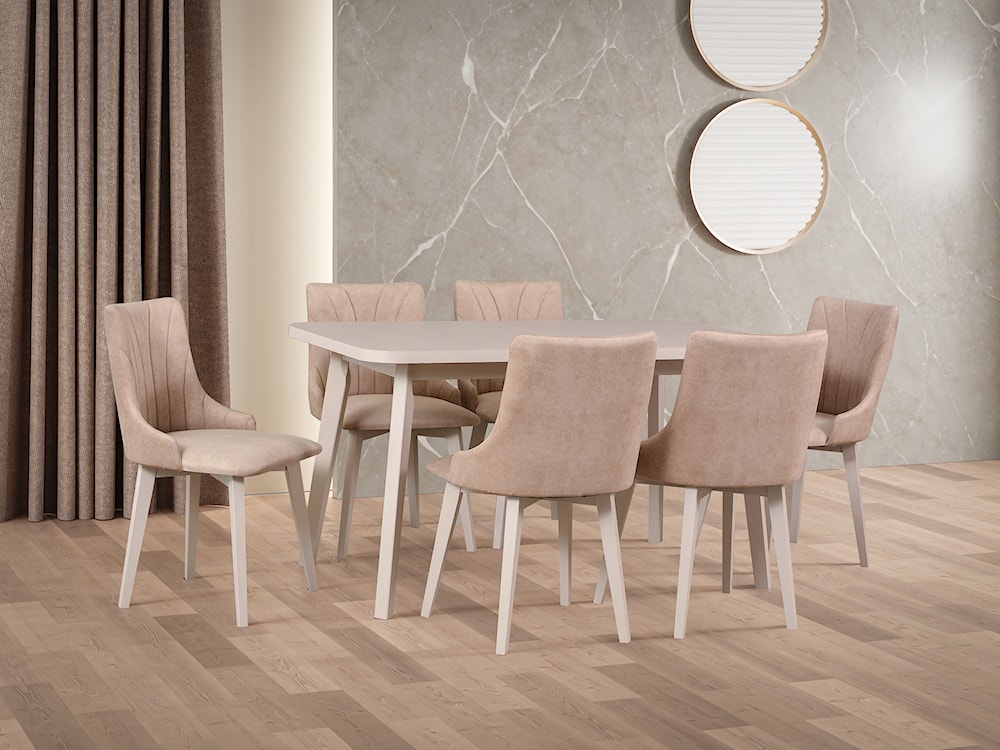 Stół drewniany do jadalni rozkładany Dimenly 140-180x80 cm biały/kaszmir  - zdjęcie 2