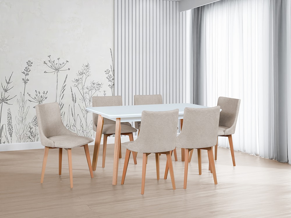 Stół drewniany do jadalni rozkładany Ofitied 140-180x80 cm dąb naturalny/biały  - zdjęcie 2
