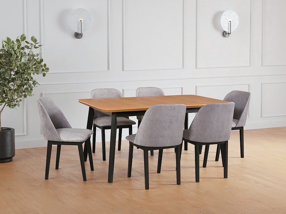 Stół drewniany do jadalni Ofitied 160-200x90 cm czarny/dąb naturalny  - zdjęcie 2