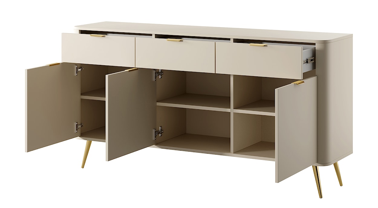 Komoda trzydrzwiowa Oval z szufladami 163,5 cm beż piaskowy  - zdjęcie 5