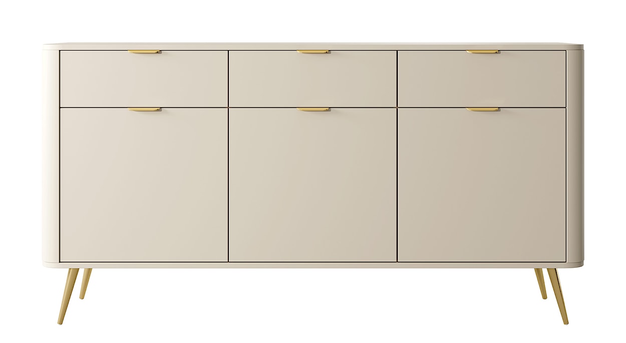 Komoda trzydrzwiowa Oval z szufladami 163,5 cm beż piaskowy  - zdjęcie 4