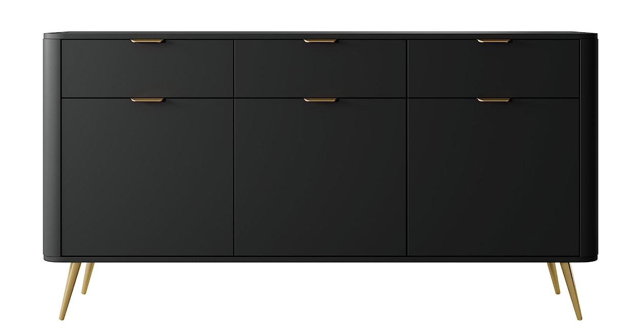 Komoda trzydrzwiowa Oval z szufladami 163,5 cm Czarny  - zdjęcie 5