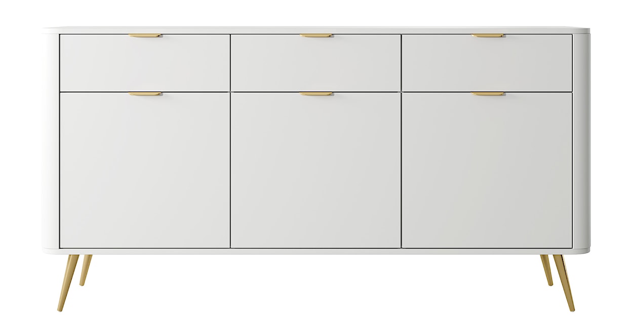 Komoda trzydrzwiowa Oval z szufladami 163,5 cm Biała  - zdjęcie 9