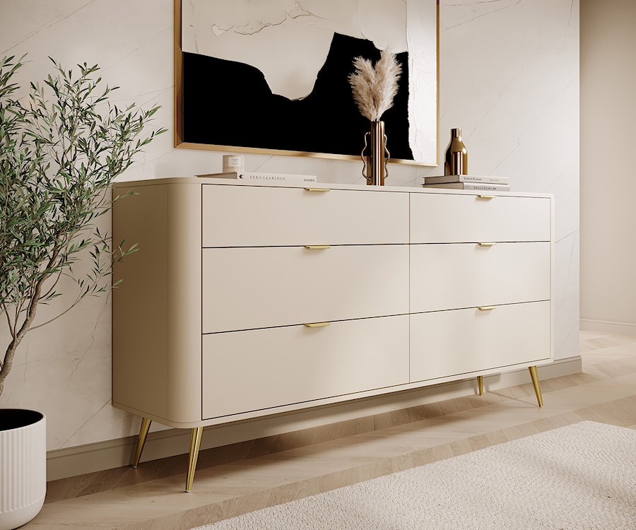 Komoda Oval z sześcioma szufladami 173 cm beż piaskowy  - zdjęcie 2