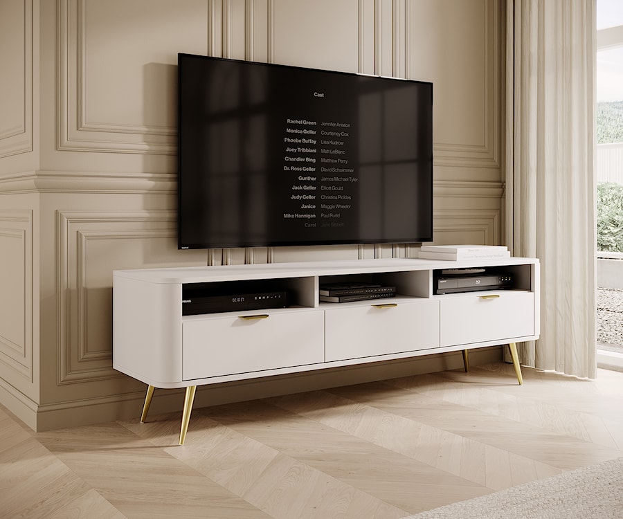 Szafka RTV Oval 160 cm z wnękami Biała  - zdjęcie 2